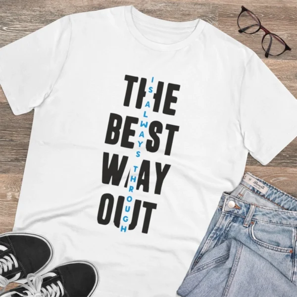 Generic Men's PC Cotton The Best Way Out Printed T Shirt (Color: White, Thread Count: 180GSM) - Image 4