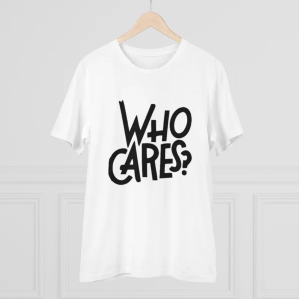 Generic Men's PC Cotton Who Cares Printed T Shirt (Color: White, Thread Count: 180GSM) - Image 3