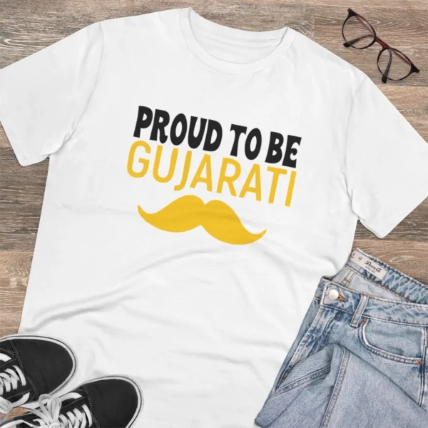 Generic Men's PC Cotton Proud To Be Gujarati Printed T Shirt (Color: White, Thread Count: 180GSM) - Image 4