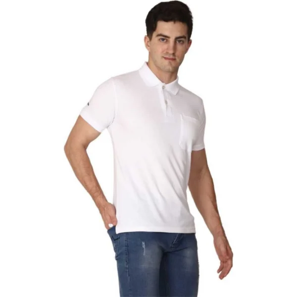 Generic Men's Half Sleeve Polo Collar Cotton T Shirt (White ) - Image 4