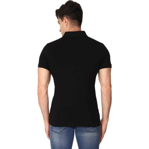 Generic Men's Half Sleeve Polo Collar Cotton T Shirt (Black) - Image 4