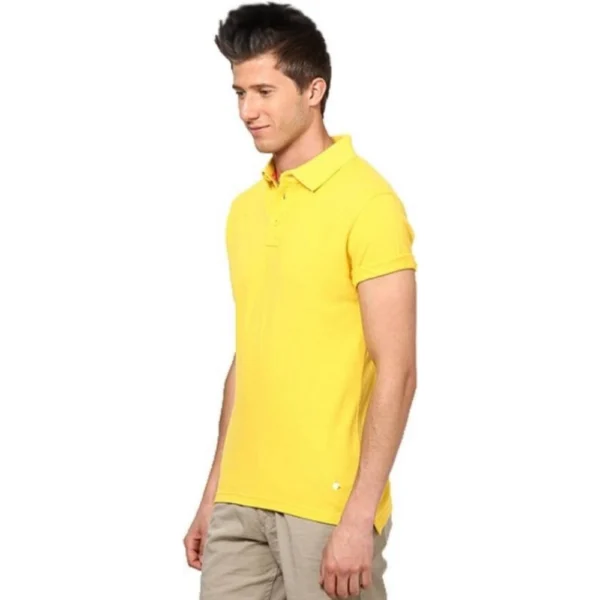 Generic Men's Half Sleeve Polo Collar Cotton T Shirt (Lemon Yellow) - Image 3