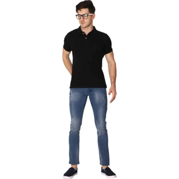 Generic Men's Half Sleeve Polo Collar Cotton T Shirt (Black) - Image 2