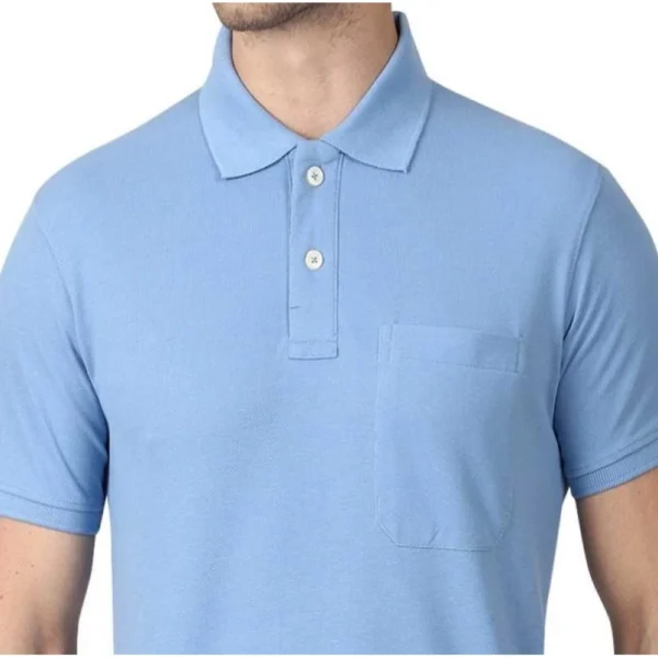 Generic Men's Half Sleeve Polo Collar Cotton T Shirt (Sky Blue) - Image 4