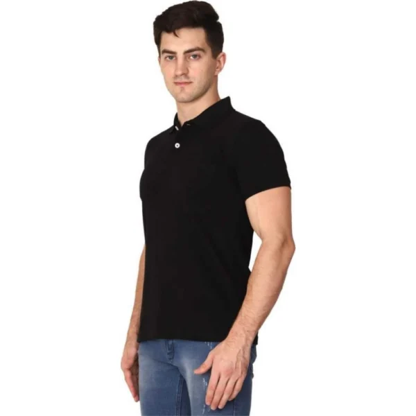 Generic Men's Half Sleeve Polo Collar Cotton T Shirt (Black) - Image 5