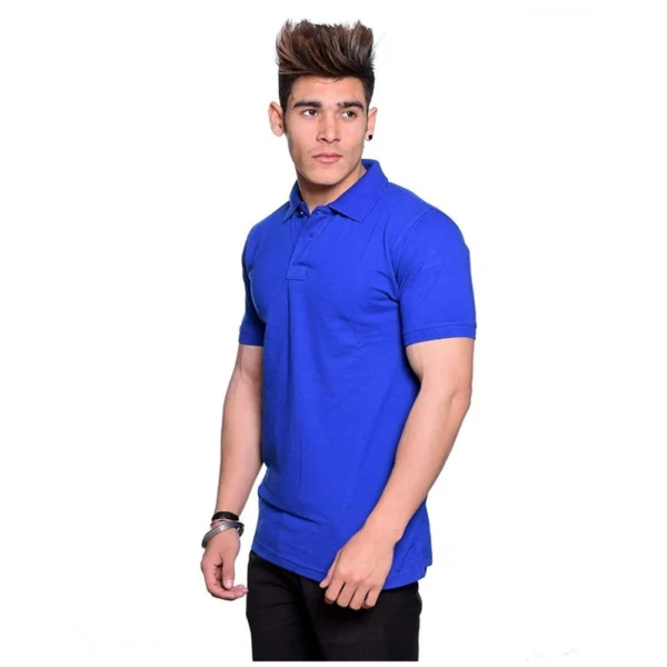 Generic Men's Half Sleeve Polo Collar Cotton T Shirt (Royal Blue) - Image 3