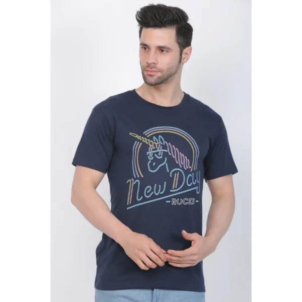 Generic Men's Cotton Jersey Round Neck Printed Tshirt (Navy) - Image 3