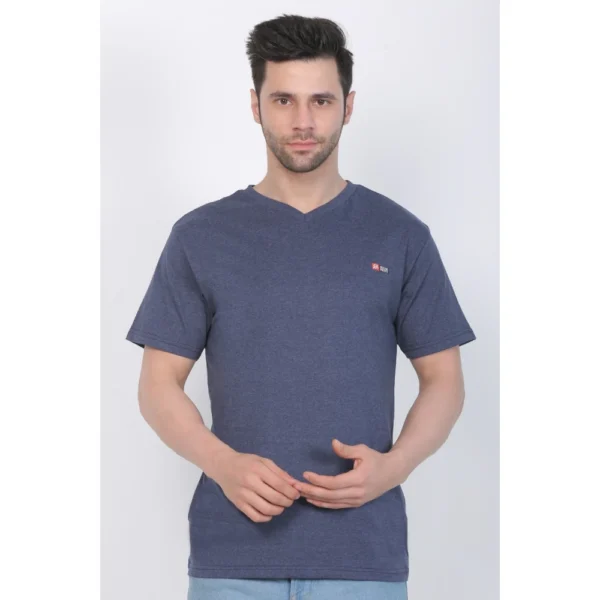 Generic Men's Cotton Jersey V Neck Plain Tshirt (Blue Melange) - Image 6