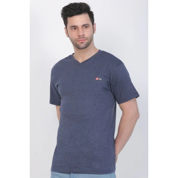 Generic Men's Cotton Jersey V Neck Plain Tshirt (Blue Melange) - Image 8