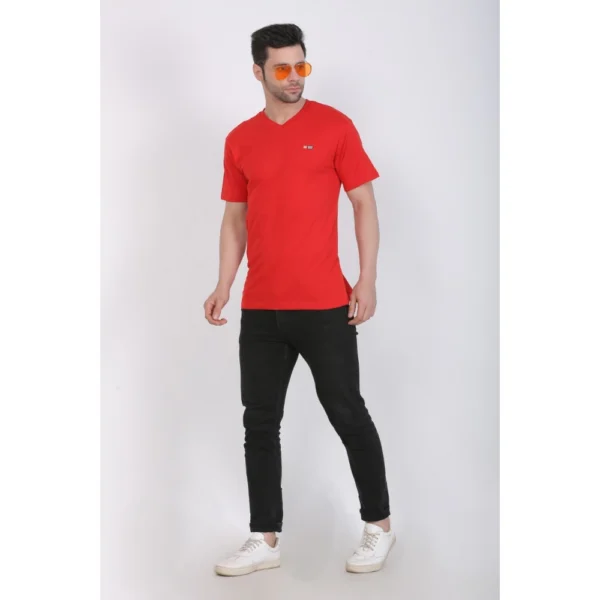 Generic Men's Cotton Jersey V Neck Plain Tshirt (Red) - Image 4