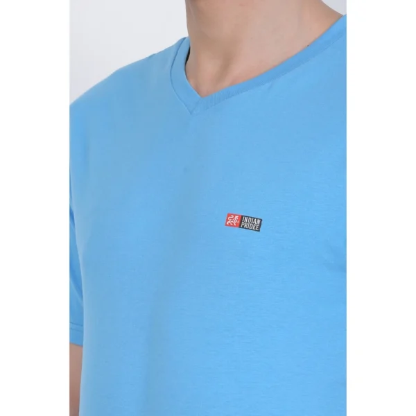 Generic Men's Cotton Jersey V Neck Plain Tshirt (Turquoise Blue) - Image 4