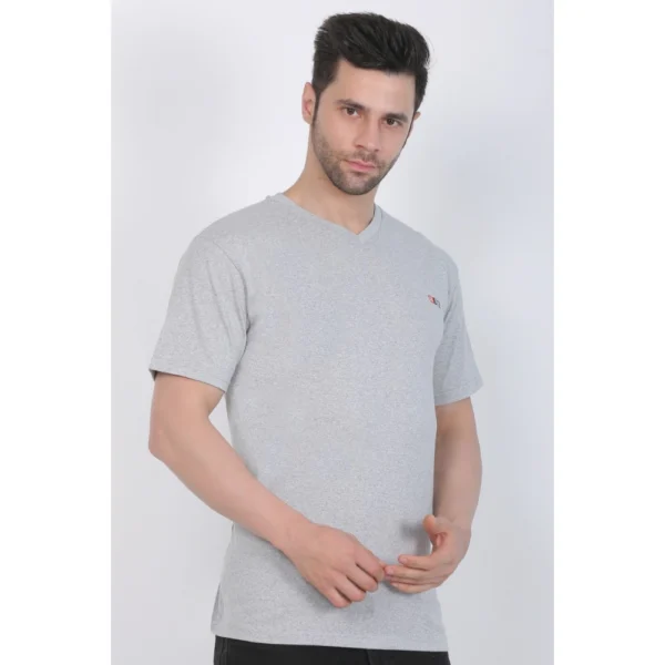 Generic Men's Cotton Jersey V Neck Plain Tshirt (Grey Melange) - Image 5