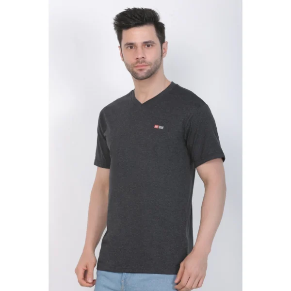 Generic Men's Cotton Jersey V Neck Plain Tshirt (Charcoal Melange) - Image 8