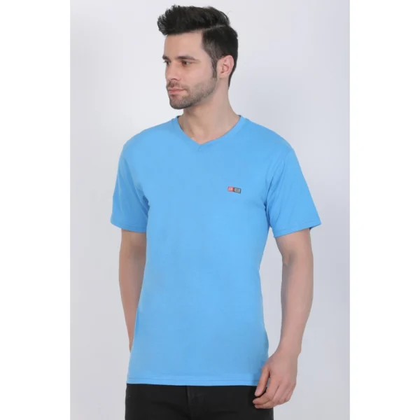 Generic Men's Cotton Jersey V Neck Plain Tshirt (Turquoise Blue) - Image 2