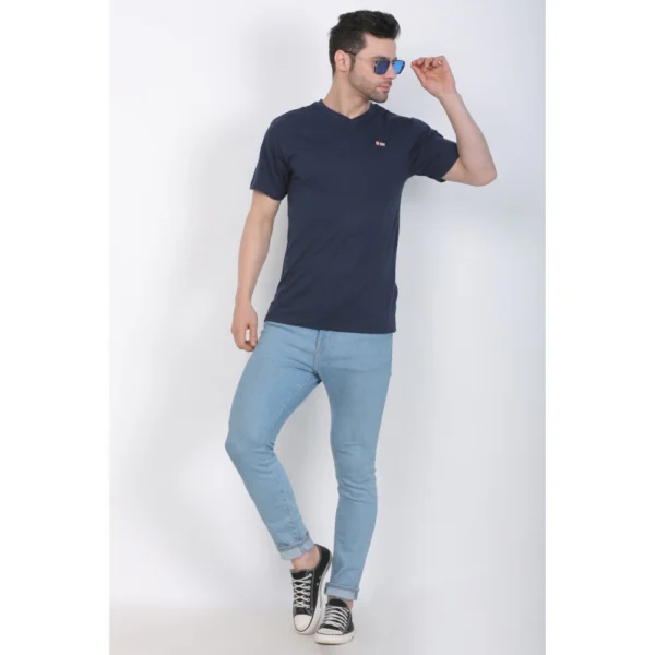 Generic Men's Cotton Jersey V Neck Plain Tshirt (Navy) - Image 3