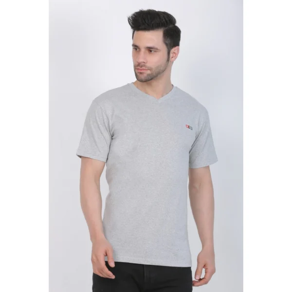 Generic Men's Cotton Jersey V Neck Plain Tshirt (Grey Melange) - Image 6