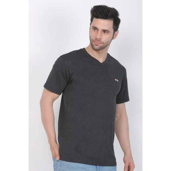 Generic Men's Cotton Jersey V Neck Plain Tshirt (Charcoal Melange) - Image 6