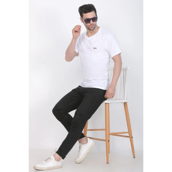 Generic Men's Cotton Jersey V Neck Plain Tshirt (White) - Image 3