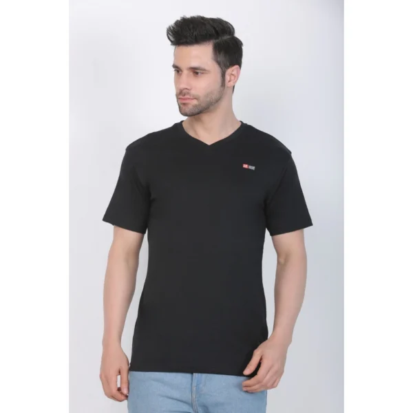 Generic Men's Cotton Jersey V Neck Plain Tshirt (Black) - Image 3