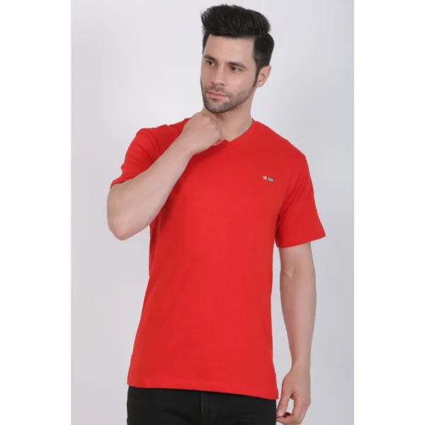 Generic Men's Cotton Jersey V Neck Plain Tshirt (Red) - Image 3