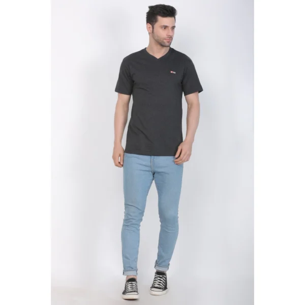 Generic Men's Cotton Jersey V Neck Plain Tshirt (Charcoal Melange) - Image 4