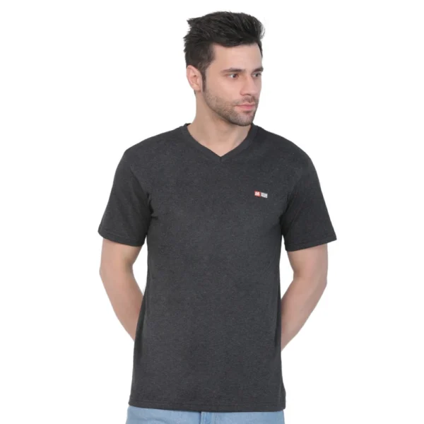 Generic Men's Cotton Jersey V Neck Plain Tshirt (Charcoal Melange)