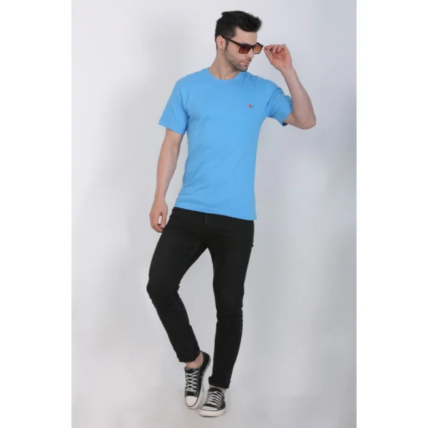 Generic Men's Cotton Jersey Round Neck Plain Tshirt (Turquoise Blue) - Image 4