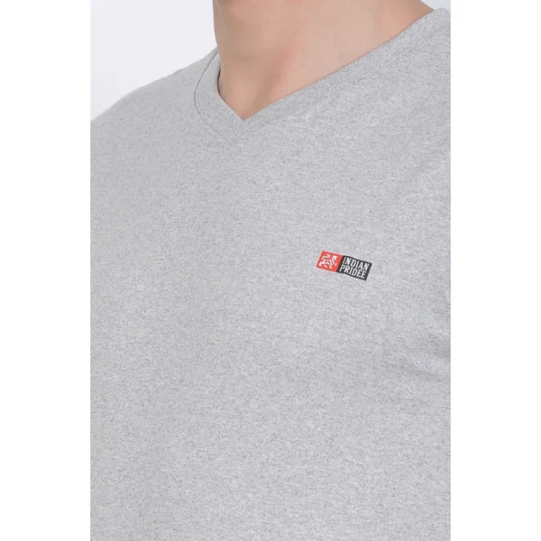 Generic Men's Cotton Jersey V Neck Plain Tshirt (Grey Melange) - Image 4