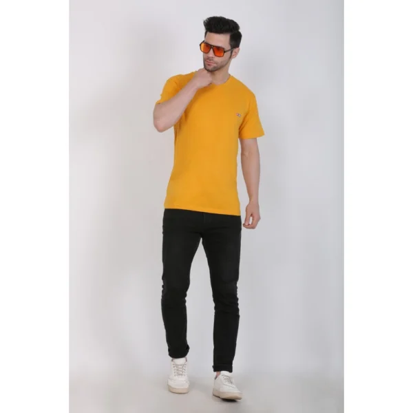 Generic Men's Cotton Jersey V Neck Plain Tshirt (Mustard Yellow) - Image 3