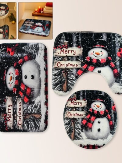 Christmas Bathroom Mat Set – Soft Snowman 3-Piece Décor