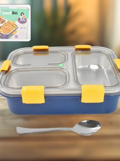 3 Compartment Stainless Steel Lunch Box – Leakproof Kids Tiffin