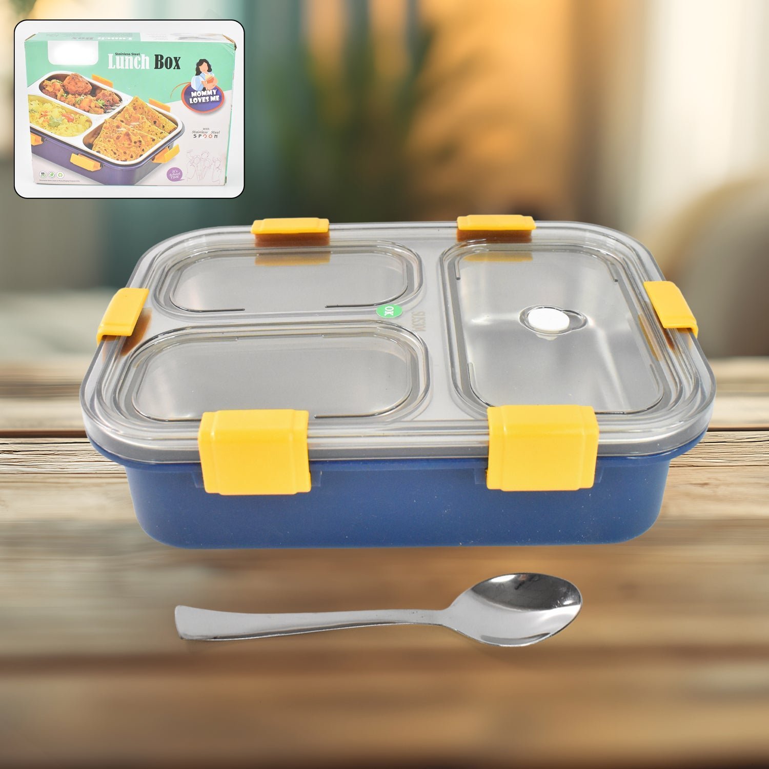 3 Compartment Stainless Steel Lunch Box – Leakproof Kids Tiffin