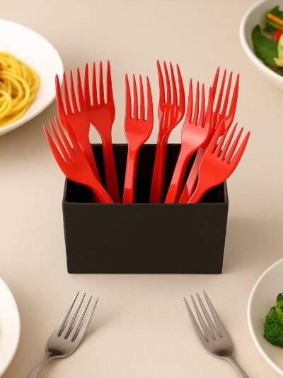 Red Disposable Plastic Forks – Durable & Reusable 8 Pack