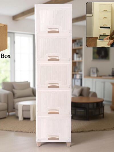 Plastic Storage Drawer Cabinet – 5-Layer Organizer with Wheels