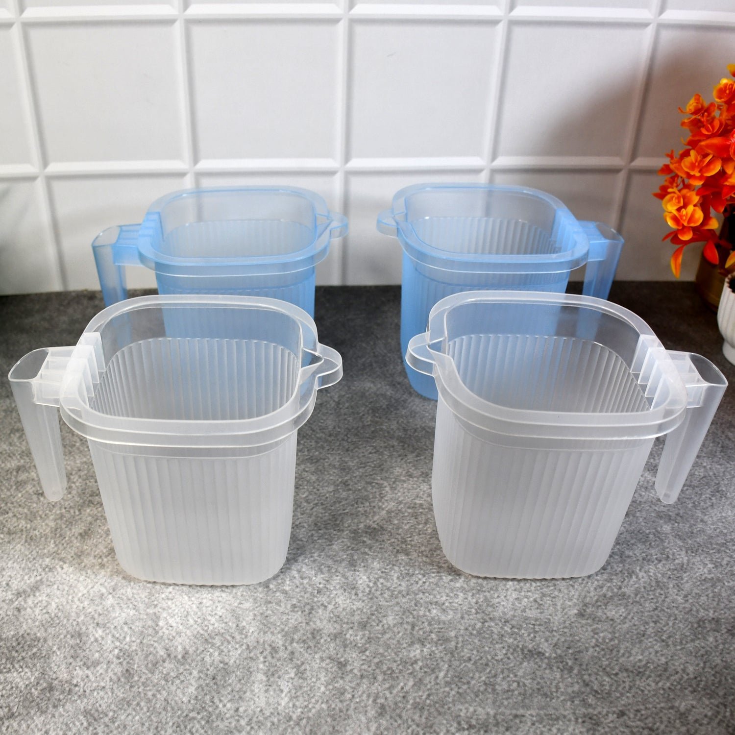 Plastic Bathroom Mugs � Transparent 1000 ML (Set of 4) | Bathora
