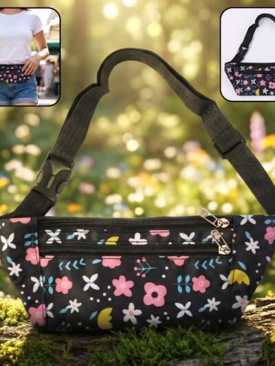 Floral Print Waist Bag – Adjustable Strap with Zipper Pockets