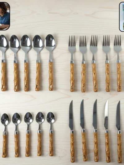 Stainless Steel Cutlery Set – Elegant Wooden Handle, 24 Pieces