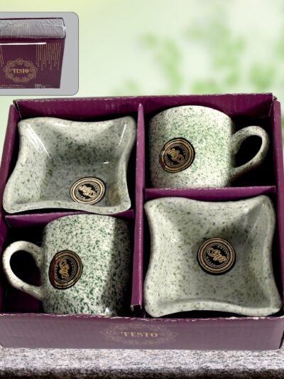 Ceramic Tea Cup Set – 4 Pcs with Snack Bowls | NG