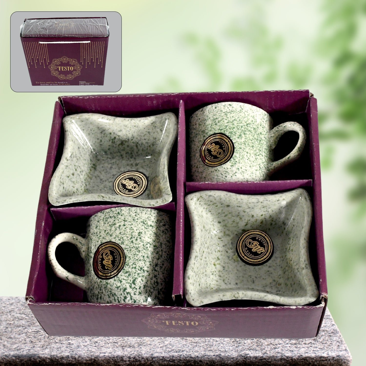 Ceramic Tea Cup Set – 4 Pcs with Snack Bowls | NG