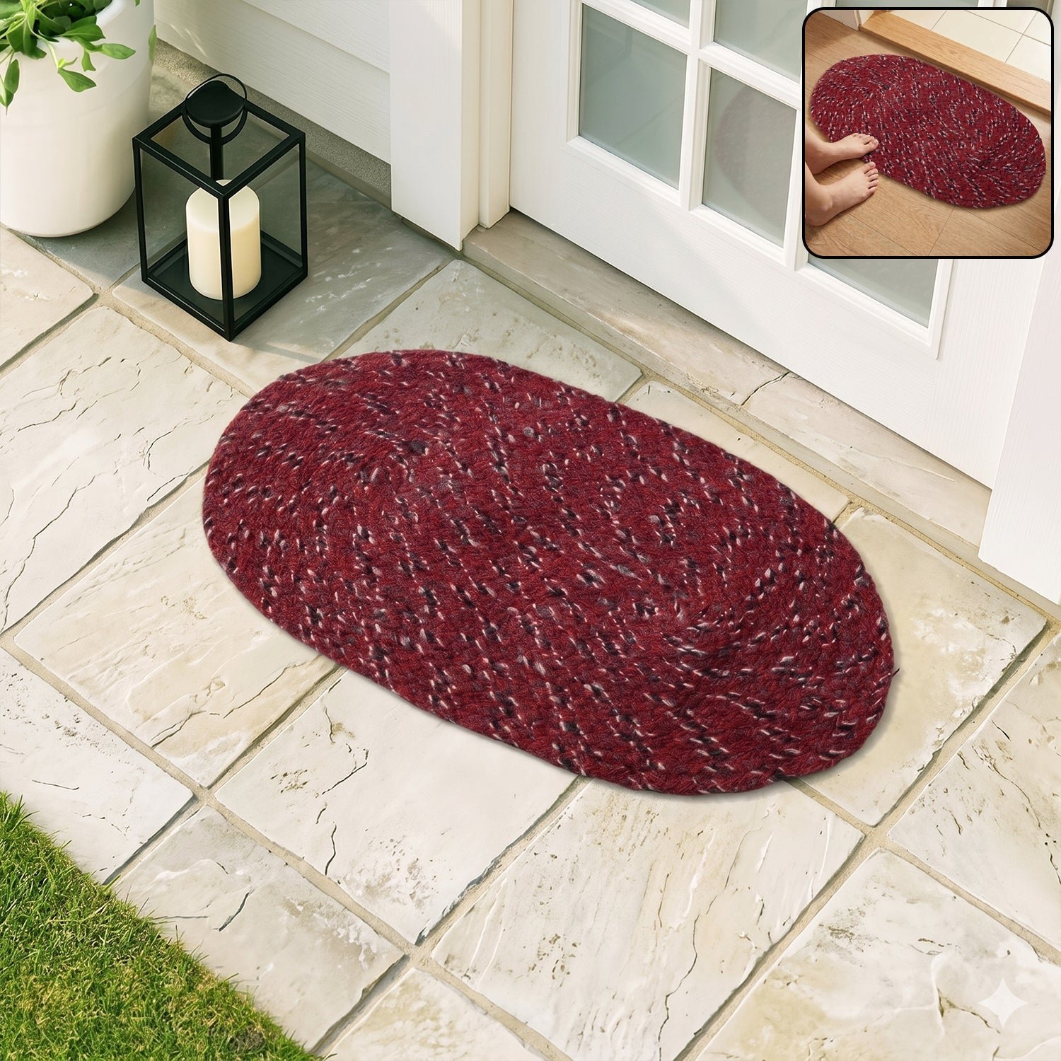 Red Oval Non-Slip Floor Mat � Durable & Soft for Indoor Use