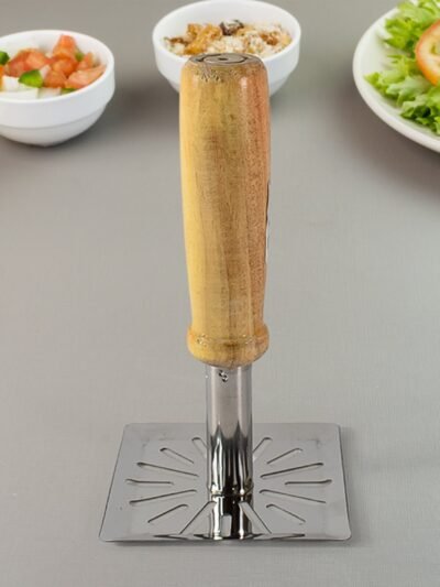 Stainless Steel Potato Masher – Wooden Handle, Ergonomic Grip