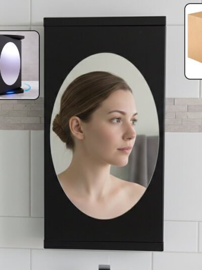 Rotating Storage Cabinet with Mirror – Space-Saving Wall Organizer