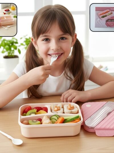 Plastic 3 Compartment Lunch Box for Kids – Organized & Portable