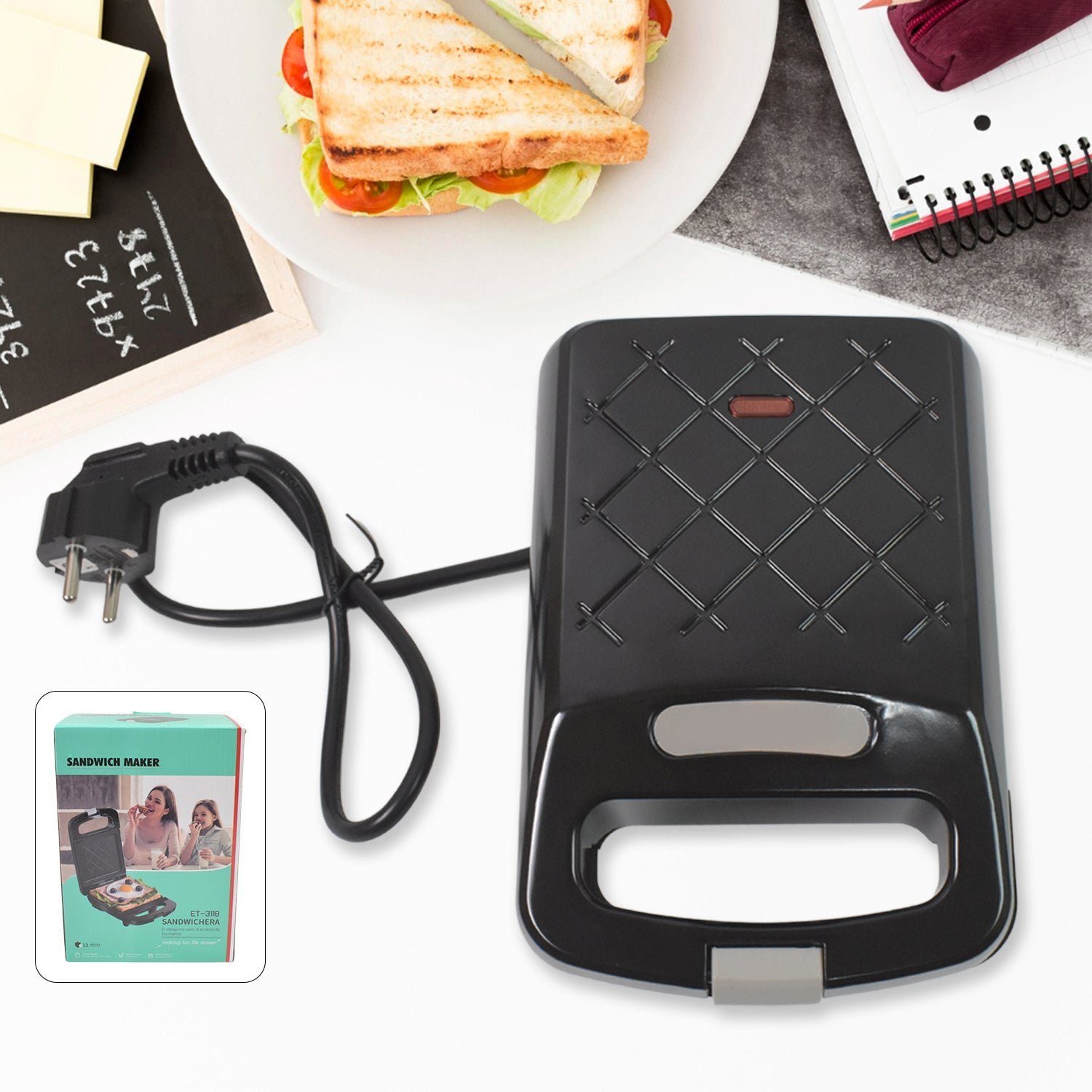 Sandwich Maker � Non-Stick Plates, Indicator Lights, 500W | ChefMates