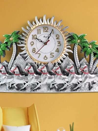 Plastic Wall Clock – Silent Sweep with Running Horse Design