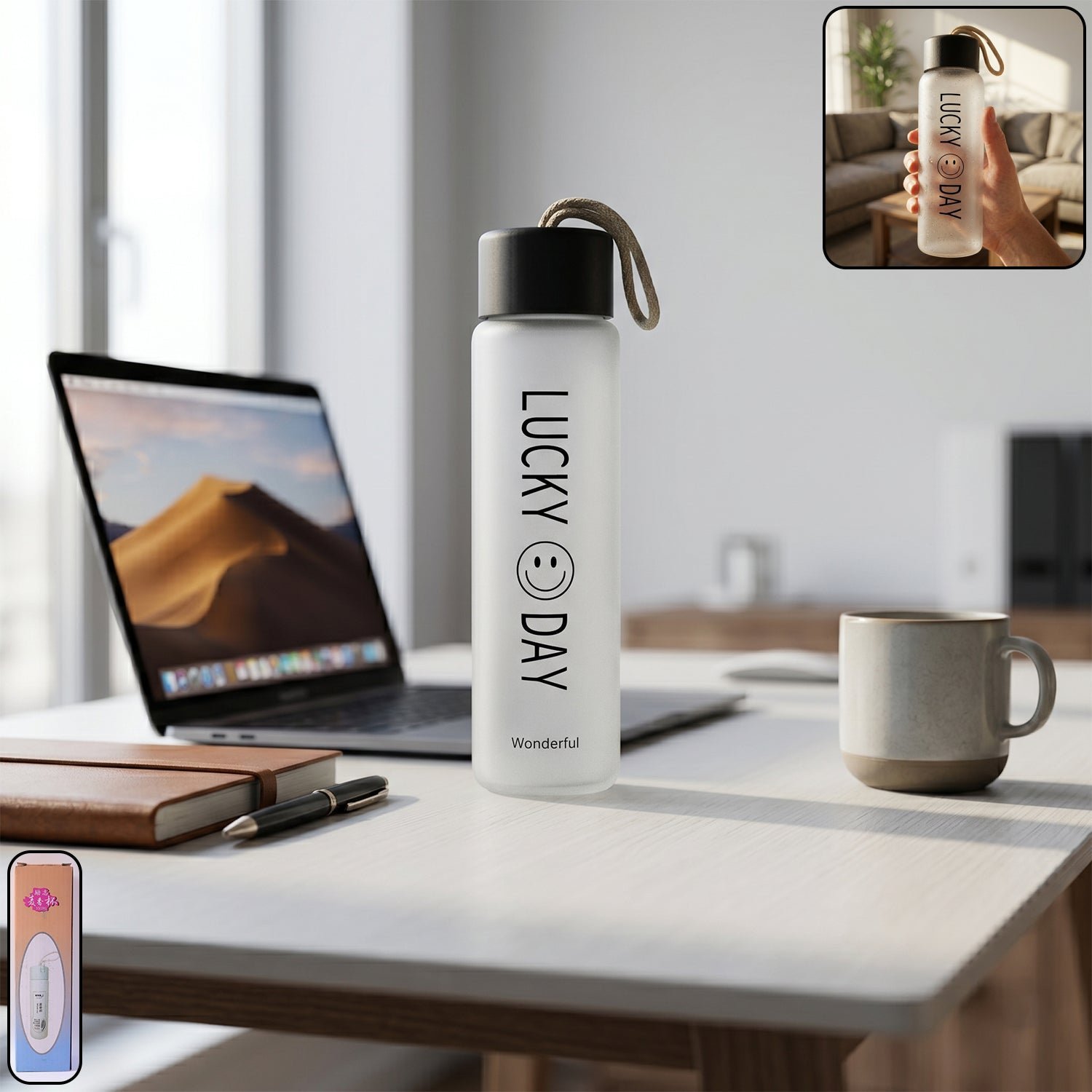 Frosted Glass Water Bottle � Leakproof & Travel-Friendly Design