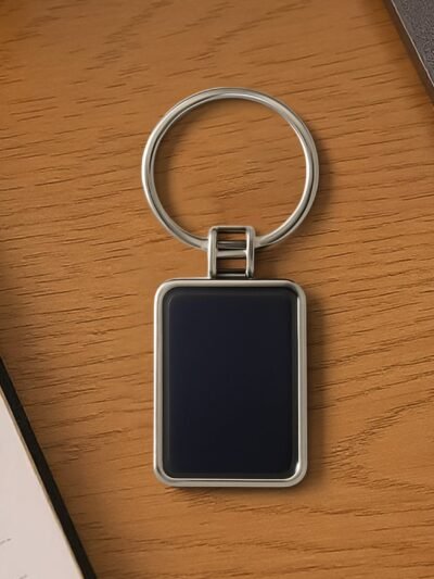 Rectangular Metal Keychain – Durable Black & Silver Design