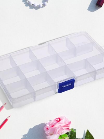 Jewellery Organizer Box – 15-Grid Clear Plastic with Dividers |