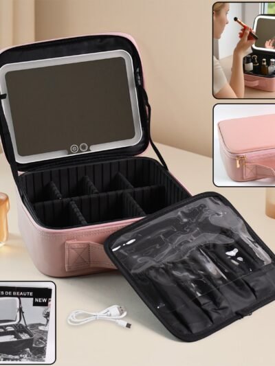 LED Makeup Organizer Box – Touch Sensor Mirror & USB Rechargeable