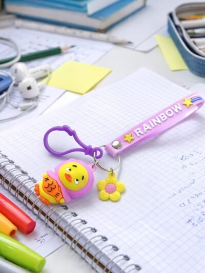 Rainbow Duck Keychain – Cute Silicone Strap for Kids